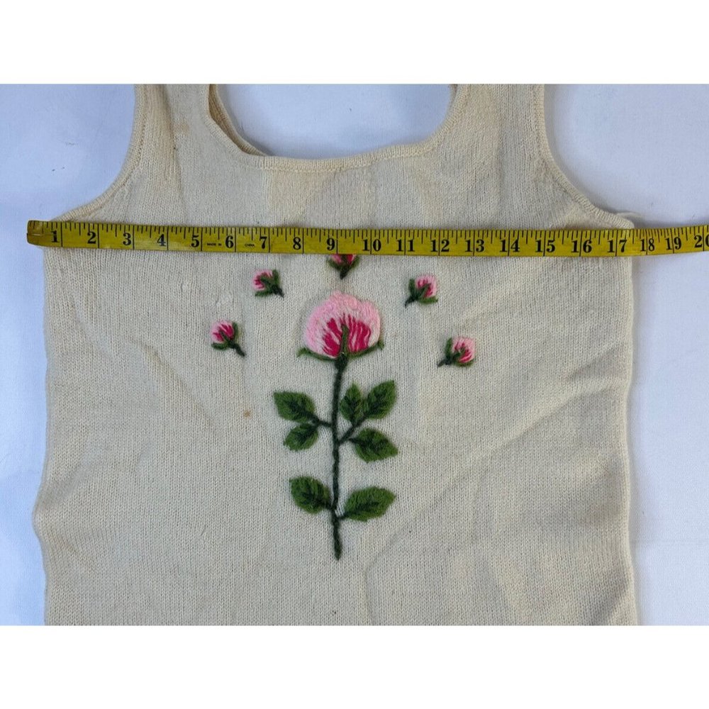 Vintage Wool Felted Yarn Country Floral Mini Micro Sweater Dress - Picture 8 of 11